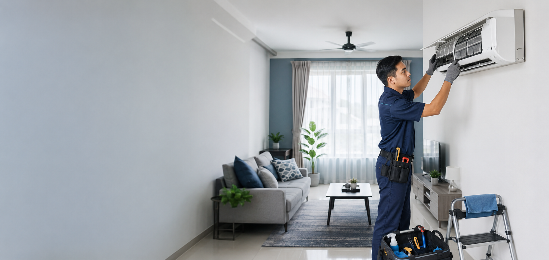 AYPRO technician servicing a wall-mounted air conditioner